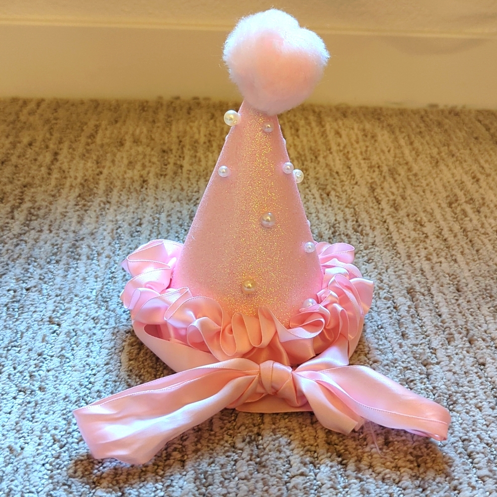 Handmade pink shimmer pearl party hat
